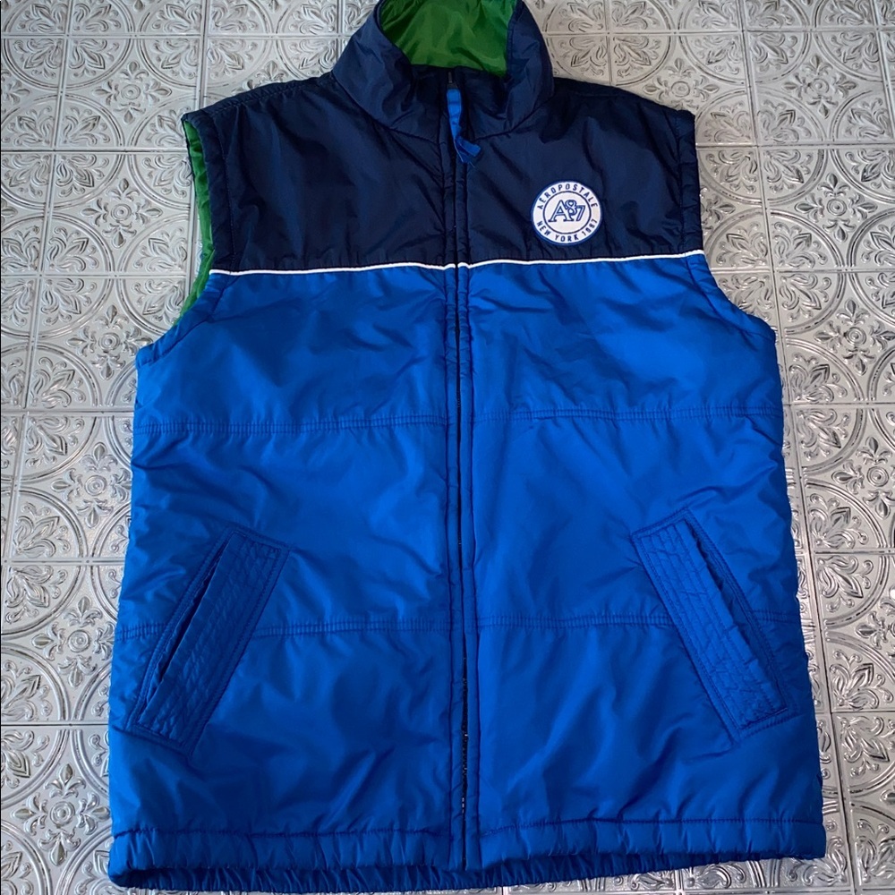 Aéropostale Men's Y2K Puffer Vest Blue Green Colorblock Size L